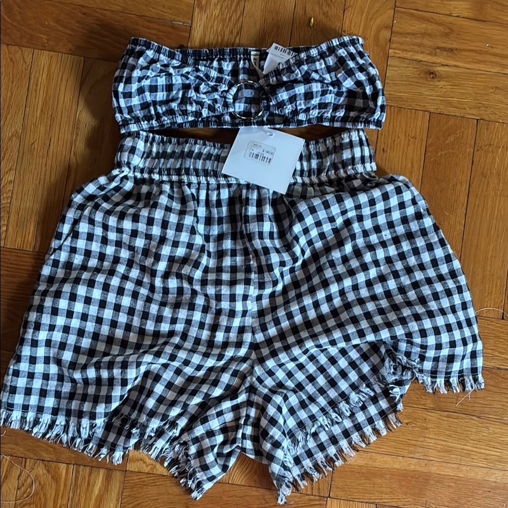 LF Black and White High Waist Gingham Shorts